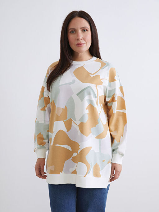 Bisiklet Yaka Desenli Kad?n Sweatshirt Tunik