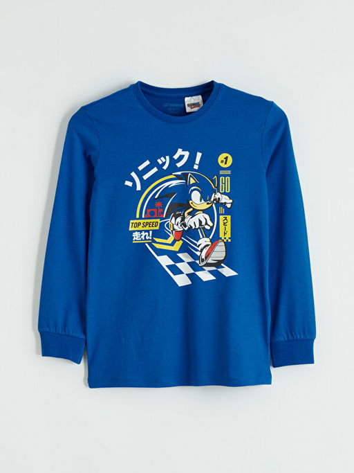 Bisiklet Yaka Sonic Bask?l? Erkek ?ocuk Pijama Tak?m