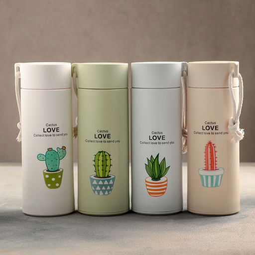 Бутылка для воды «Кактус», 420 мл, h=19.5 см, стекло, пластик, рисунок МИКС