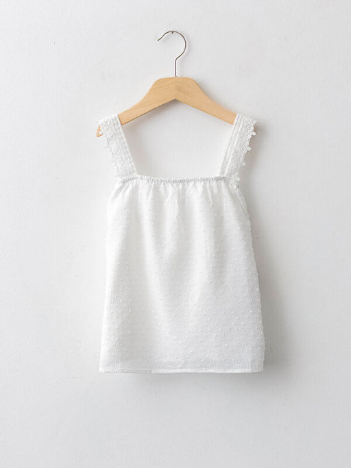 Kare Yaka Dantel Detayl? Ask?l? K?z ?ocuk Bluz