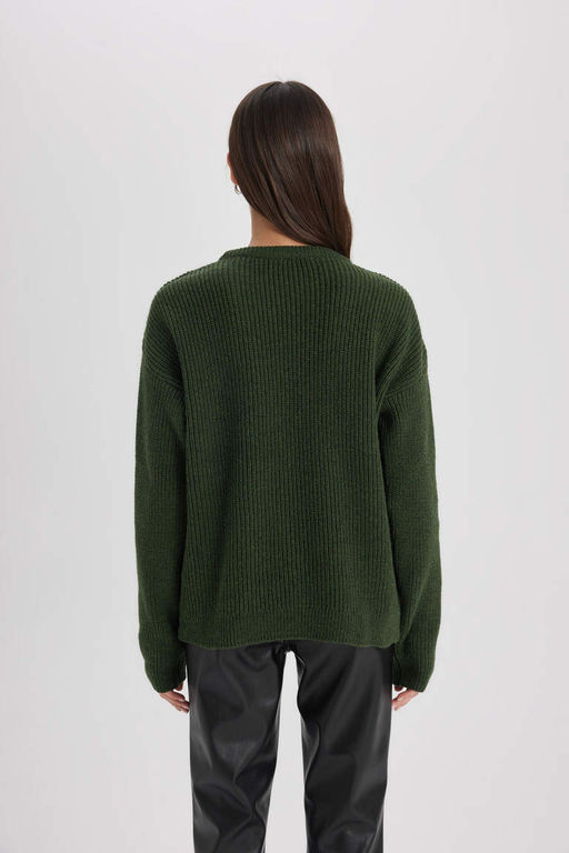 Трикотажный свитер обычного кроя с круглым вырезом - Defacto фото 6