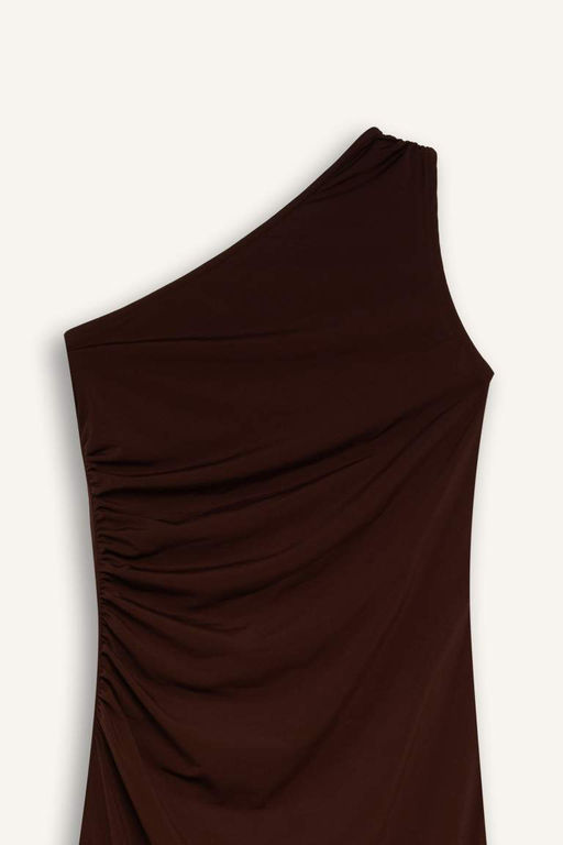 Bodycon Облегающее базовое прямое платье миди на одно плечо - Defacto фото 2