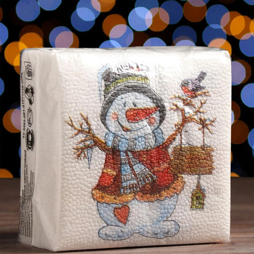 Цена за 4 шт. Салфетки новогодние бумажные Снеговичок, 24?24 см, 50 шт.