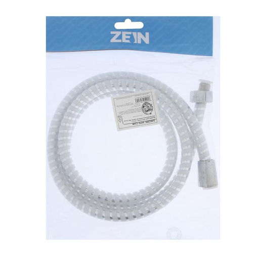 Душевой шланг ZEIN Z02PW, 150 см, с пластиковой конусообразной гайкой, ПВХ, белый, Имп/Имп