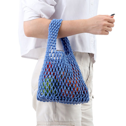 Авоська плетёная, маленькая, клетка 1.5 см, синяя