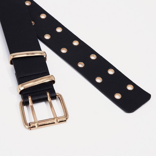 Ремень женский, ширина 3,8 см, пряжка металл, люверсы, цвет чёрный - Simaland фото 2
