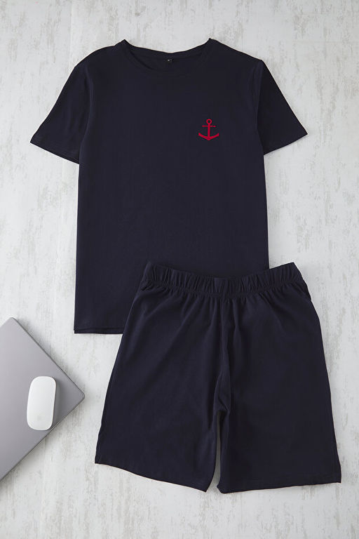 Lacivert Slim Fit _apa Nak__l_ _ortlu _rme Pijama Tak_m_ TMNSS25PT00068 - Trendyolmilla фото 2