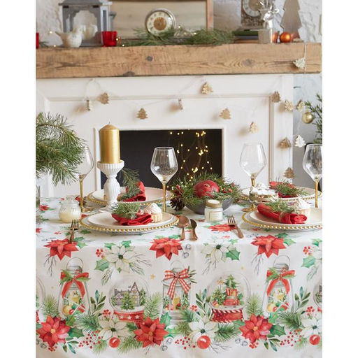 Скатерть новогодняя «Этель» Christmas red flowers 149×110 см с ГМВО, 100% хлопок, саржа 190 г/м²