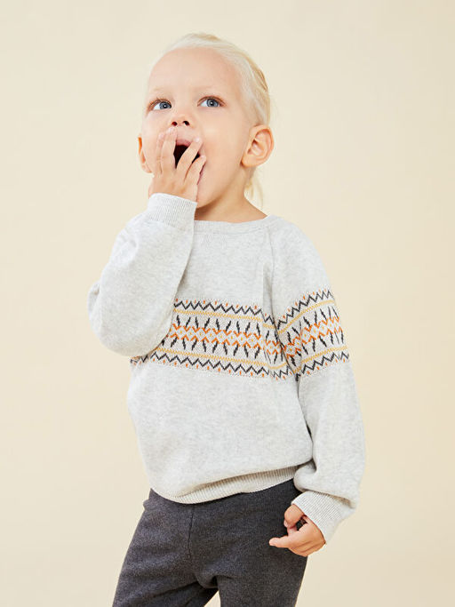 Bisiklet Yaka Uzun Kollu Desenli Erkek Bebek Triko Kazak ve Pantolon 2li Tak?m - Waikiki фото 3