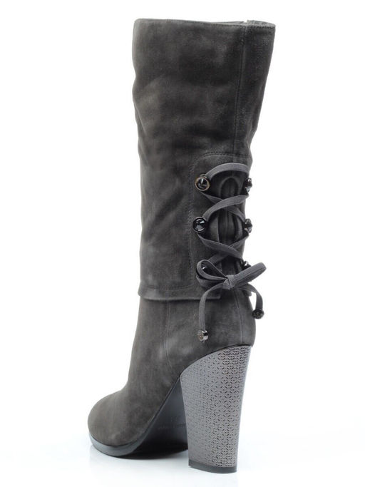 02-YF189-201M DK.GREY Полусапоги зимние женские (натуральная замша, натуральный мех (еврозима))