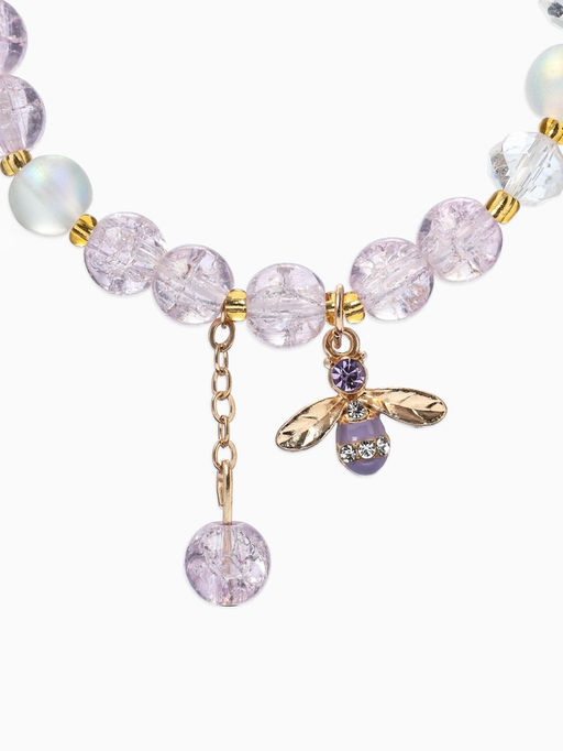 Браслет с подвесками "Сахарный" пчёлка, шар №8, цвет светло-фиолетовый в золоте