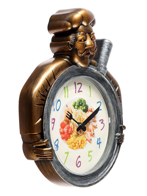 Часы настенные интерьерные «Шеф», для кухни, бесшумные, плавный ход, 29.5×23 см, d=16.5 см, медные, серебристые