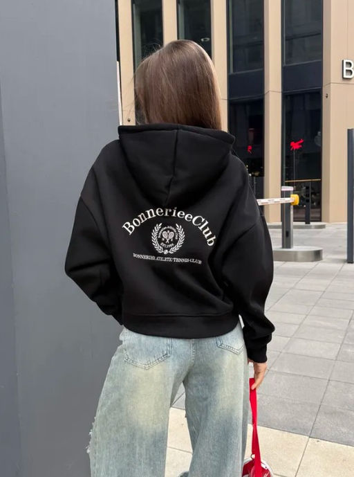 K13555 Толстовка с вышивкой OVER SIZE хлопок ЧЕРНЫЙ