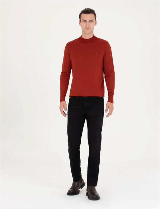 Kiremit Regular Fit Bato Yaka Y_n Kar___ml_ Basic Triko Kazak