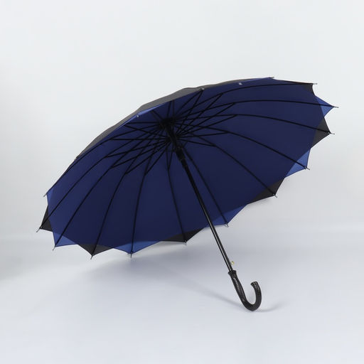 Зонт - трость полуавтоматический «Однотонный», двухслойный, 16 спиц, R=52/60 см, d=104 см, чёрный, синий