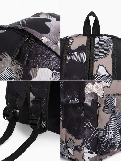 Рюкзак школьный на молнии, с карманами, с абстрактным принтом, размер 30?13?42 см, с принтом, чёрный