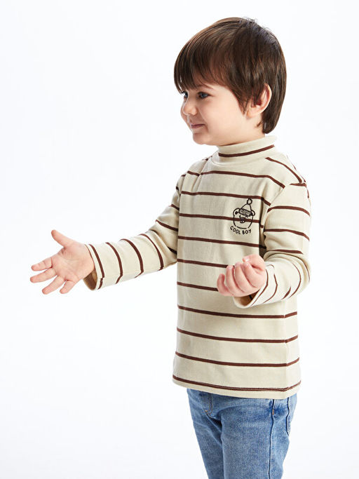 Bal?k?? Yaka Uzun Kollu ?izgili Erkek Bebek Ti??rt