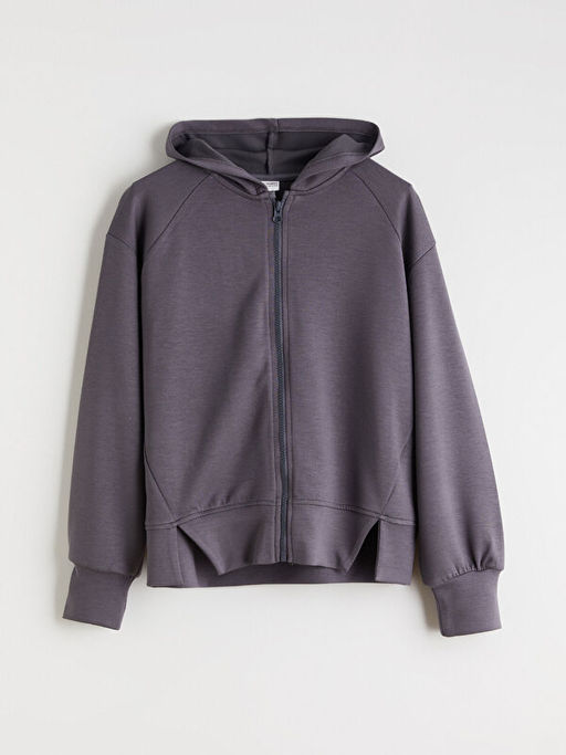 Kap??onlu K?z ?ocuk Fermuarl? Sweatshirt