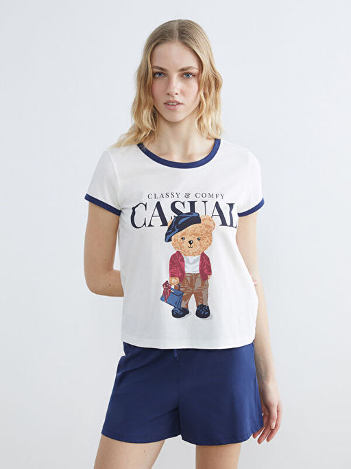 Ay? Teddy Bask?l? Kad?n ?ortlu Pijama Tak?m?