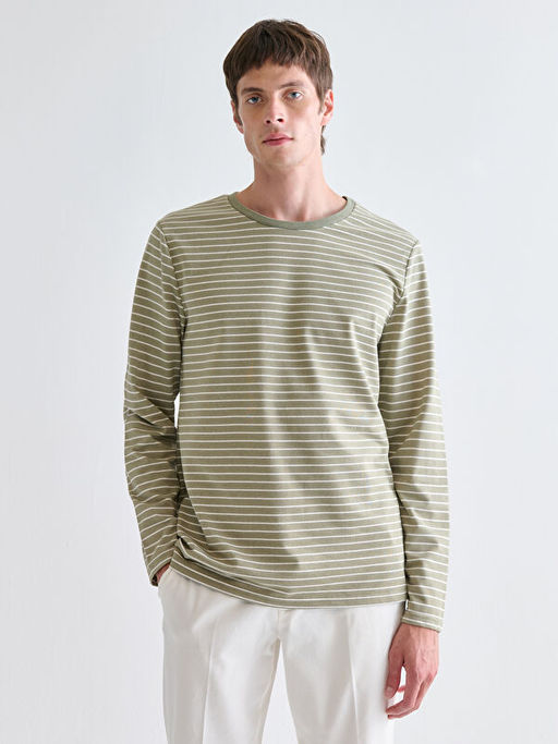 Bisiklet Yaka Uzun Kollu ?izgili Erkek Ti??rt