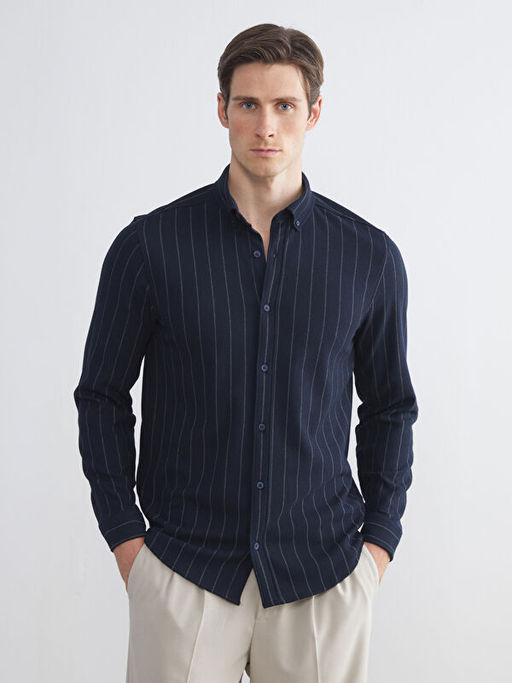 Slim Fit Uzun Kollu ?izgili Erkek G?mlek