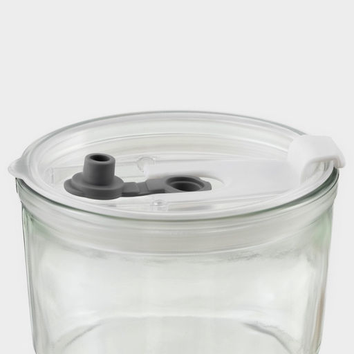 Стакан, 400 мл, с крышкой и трубочкой, стекло, прозрачный