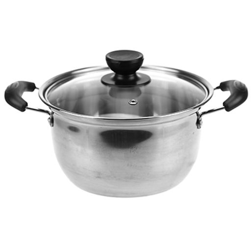 "Золушка" Кастрюля из нержавеющей стали 2,3л, д20см, h10,5см, стеклянная крышка, бакелитовые ручки, без теплораспределительного дна, цветная коробка (Китай) ДОПУСКАЮТСЯ: на корпусе незначительные потертости внутри и снаружи. Товар возврату и обмену н