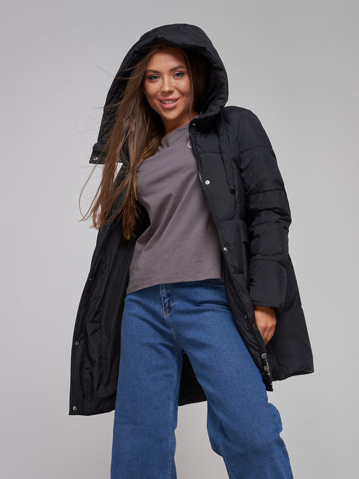 Зимняя женская куртка молодежная с капюшоном черного цвета 586821Ch - RoccaManer фото 15