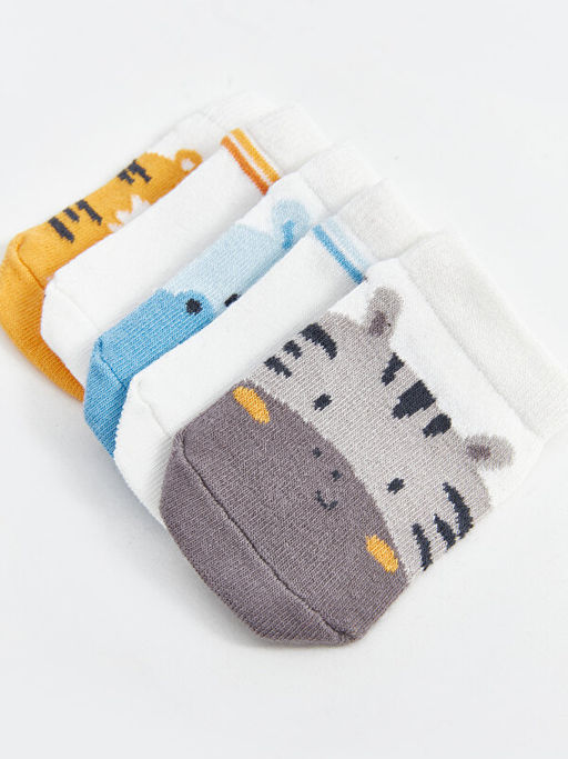 Bask?l? Erkek Bebek Patik ?orap 5li - Waikiki фото 3