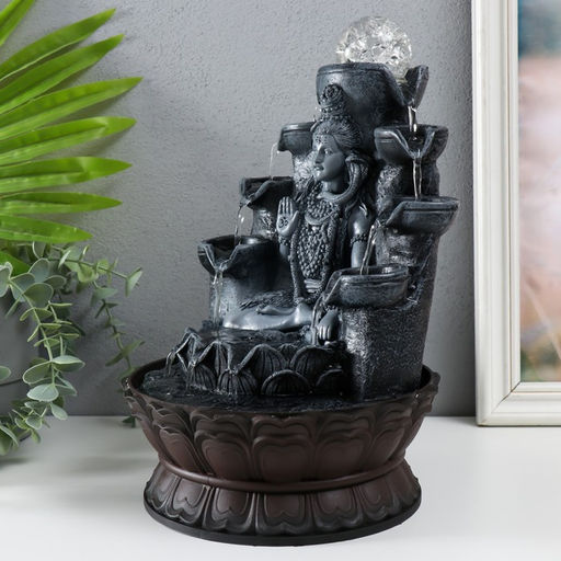 Фонтан настольный с подсветкой «Шива с коброй сидит под фонтаном», от сети, серый, 20.5×20.5×30 см