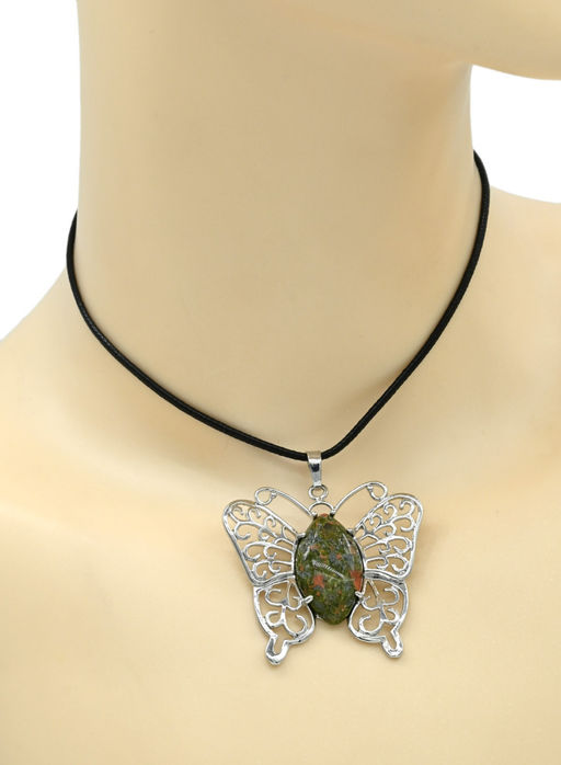 Подвеска Бабочка 45*40мм с унакитом в металле