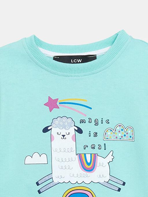 Bisiklet Yaka Bask?l? K?z ?ocuk Sweatshirt - Waikiki фото 3