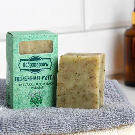 Мыло банное натуральное с травами в коробке Мята перечная 100 г Добропаровъ
