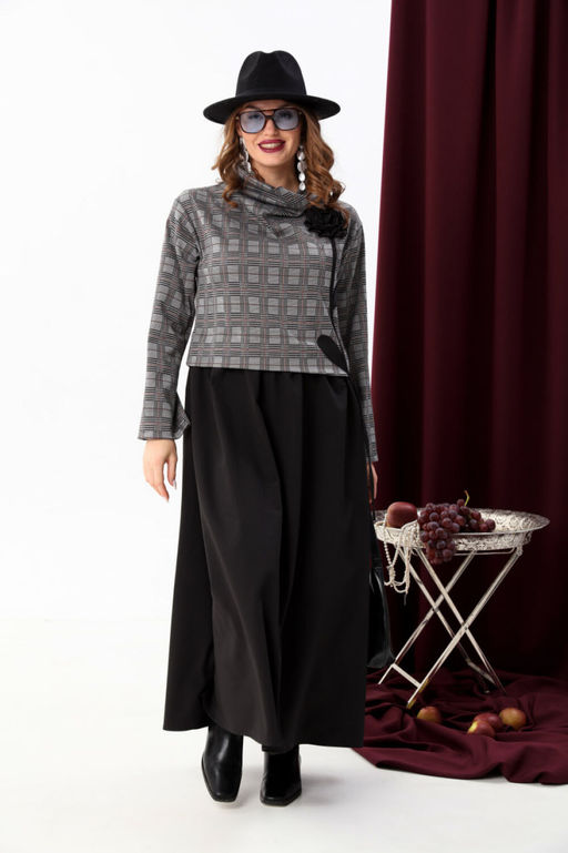 Платье NIKVA н924-5 серая клетка+чёрный