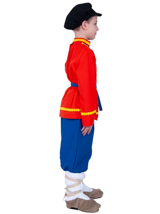 Костюм народный для мальчика Иванушка в лаптях, рубаха, штаны, картуз, лапти р-р. 128