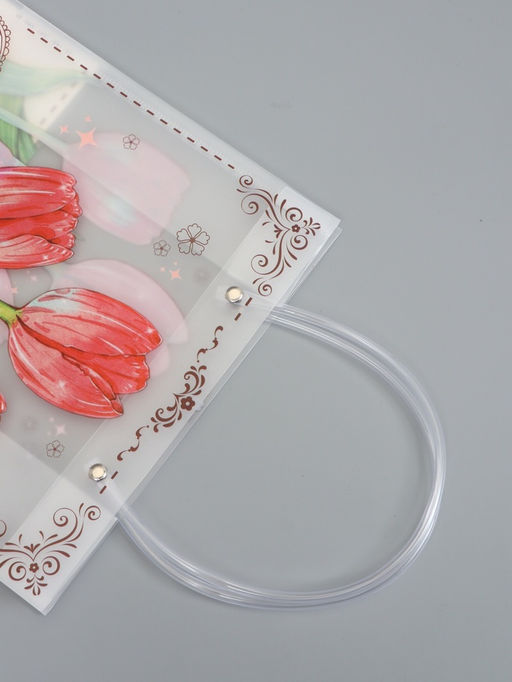 Пакет подарочный прозрачный, "Тюльпаны", 22 х 10 х 24 см