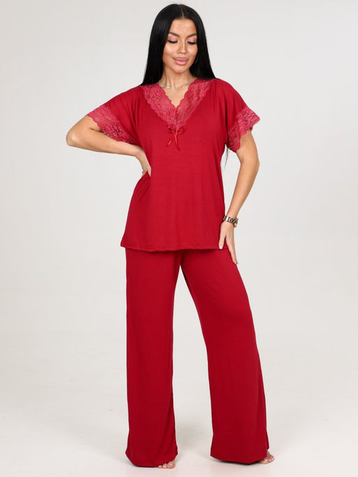 033 ДОМАШНИЙ КОСТЮМ ЖЕНСКИЙ (брюки) (Бордовый) - А-дина фото 2