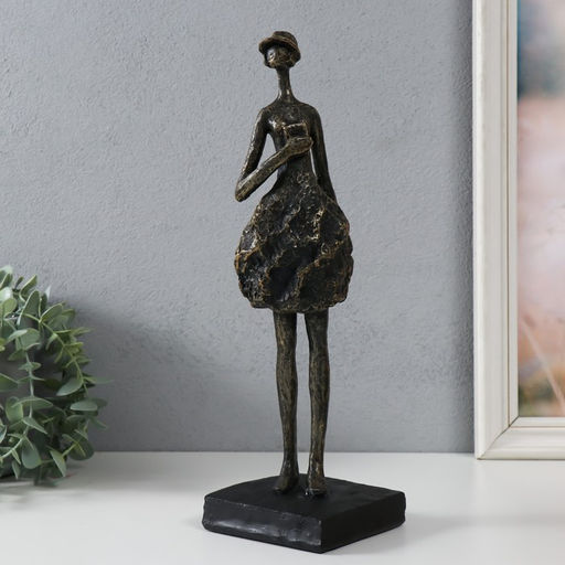 Фигурка полистоун «Девушка в шляпке», под металл, 9.4×9×31.7 см