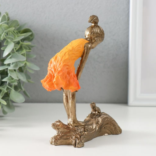 Цена за 2 шт. Сувенир полистоун "Малышка и лягушонок" бронза, оранжевый 12х5х15 см