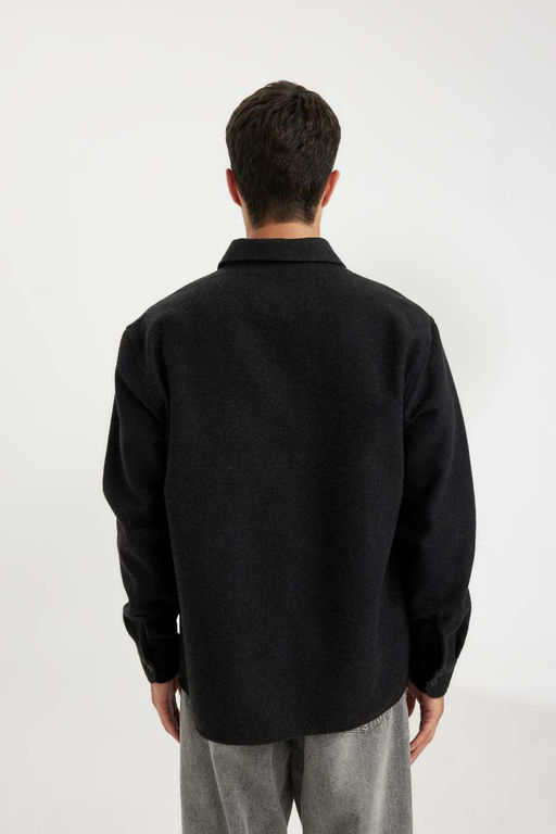 Рубашка стандартного кроя с воротником-поло и длинными рукавами - Defacto фото 5