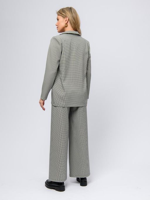 Жакет черный в мелкую клетку удлиненный с отложным воротником - 1001dress фото 8