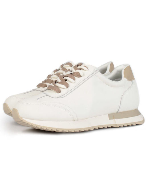 05-PDJ66-1 WHITE/BEIGE Кроссовки женские (натуральная кожа)