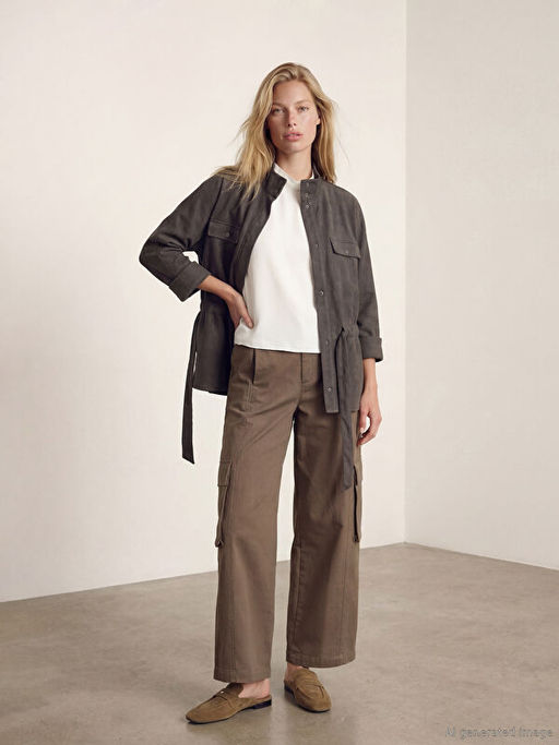 Y?ksek Bel Geni? Pa?a Kad?n Kargo Pantolon