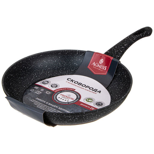 СКОВОРОДА AGNESS С АНТИПРИГАРНЫМ ПОКРЫТИЕМ BLACK MARBLE, 26Х5,2СМ  фото 3