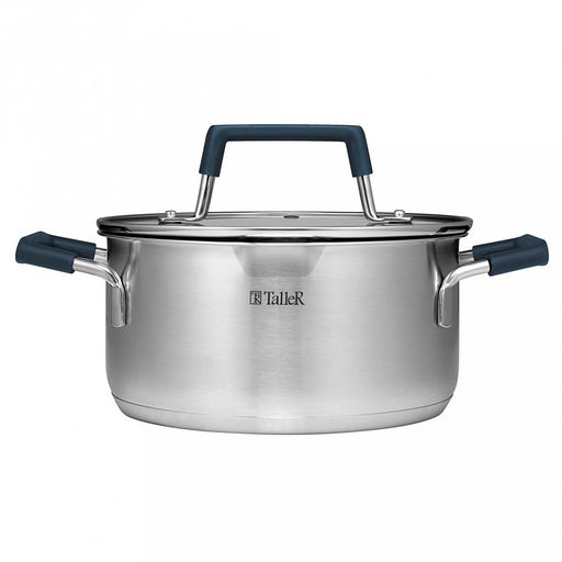 Кастрюля из нержавеющей стали "Ковентри" 3,3л, s0,6мм, дно s2,8мм, стеклянная жаропрочная крышка, обод крышки с перфорацией, ручки с силиконовыми вставками, цветная коробка, "TalleR" (Китай)