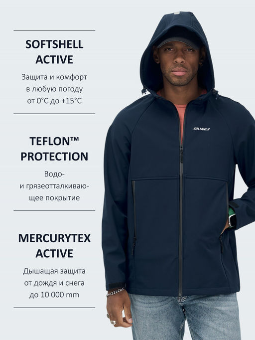 Ветровка спортивная мужская с капюшоном softshell темно-синего цвета 9563TS - Mtforce фото 37