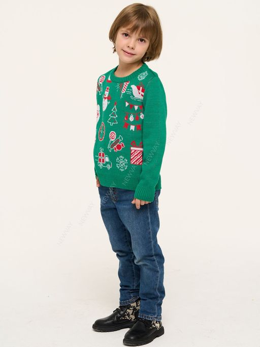 Джемпер детский 9232-96007. 40454/501/0608 зёленый лес/белый/алый