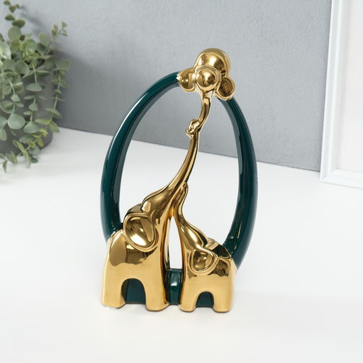 Фигурка керамика «Семья слонов. Овал», т. зелёный с золотом, 6.5×17×28.5 см