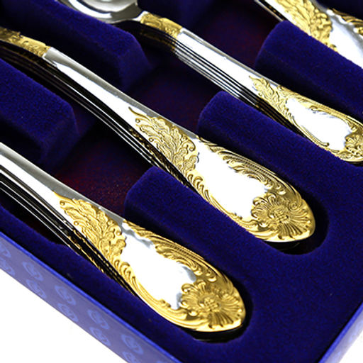 Набор столовых приборов "Императорский" 18 предметов: ложка 20см - 6шт, вилка 20см - 6шт, ложка чайная 14,5см - 6шт, из нержавеющей стали, нитрид-титановое покрытие,подарочная упаковка (Россия)