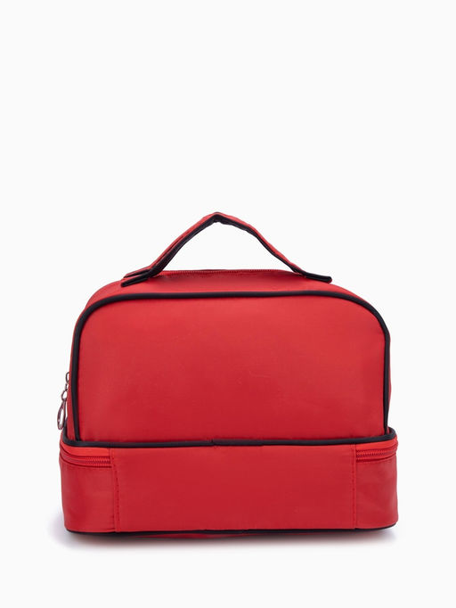 Косметичка-сундучок на молнии, с двумя отделами, с ручками, однотонная, красная